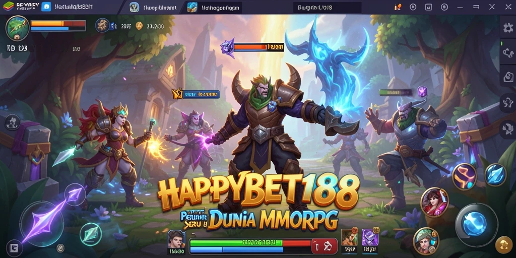 Screenshot menunjukkan aksi seru dalam gameplay MMORPG HAPPYBET188.