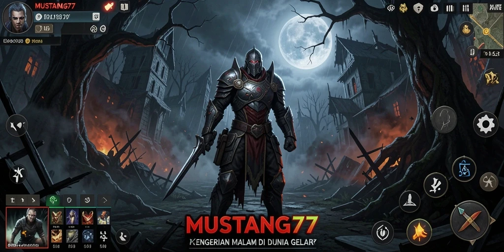 Screenshot MUSTANG77 menampilkan aksi menegangkan dalam suasana gelap.